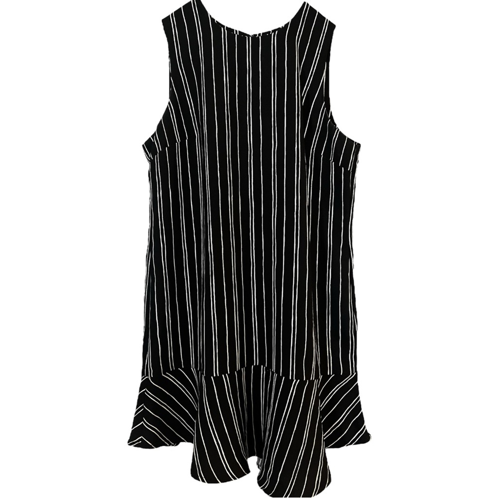 Who What Wear Black Striped Ruffle Shift Dress Size Large Mod